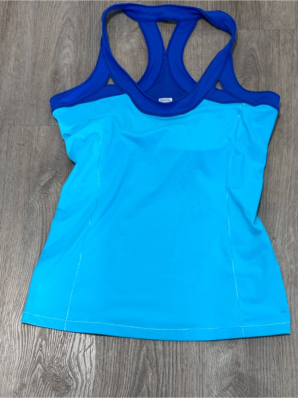 ALO Yoga Bright Aqua Tank with Royal Blue Racerback Trim